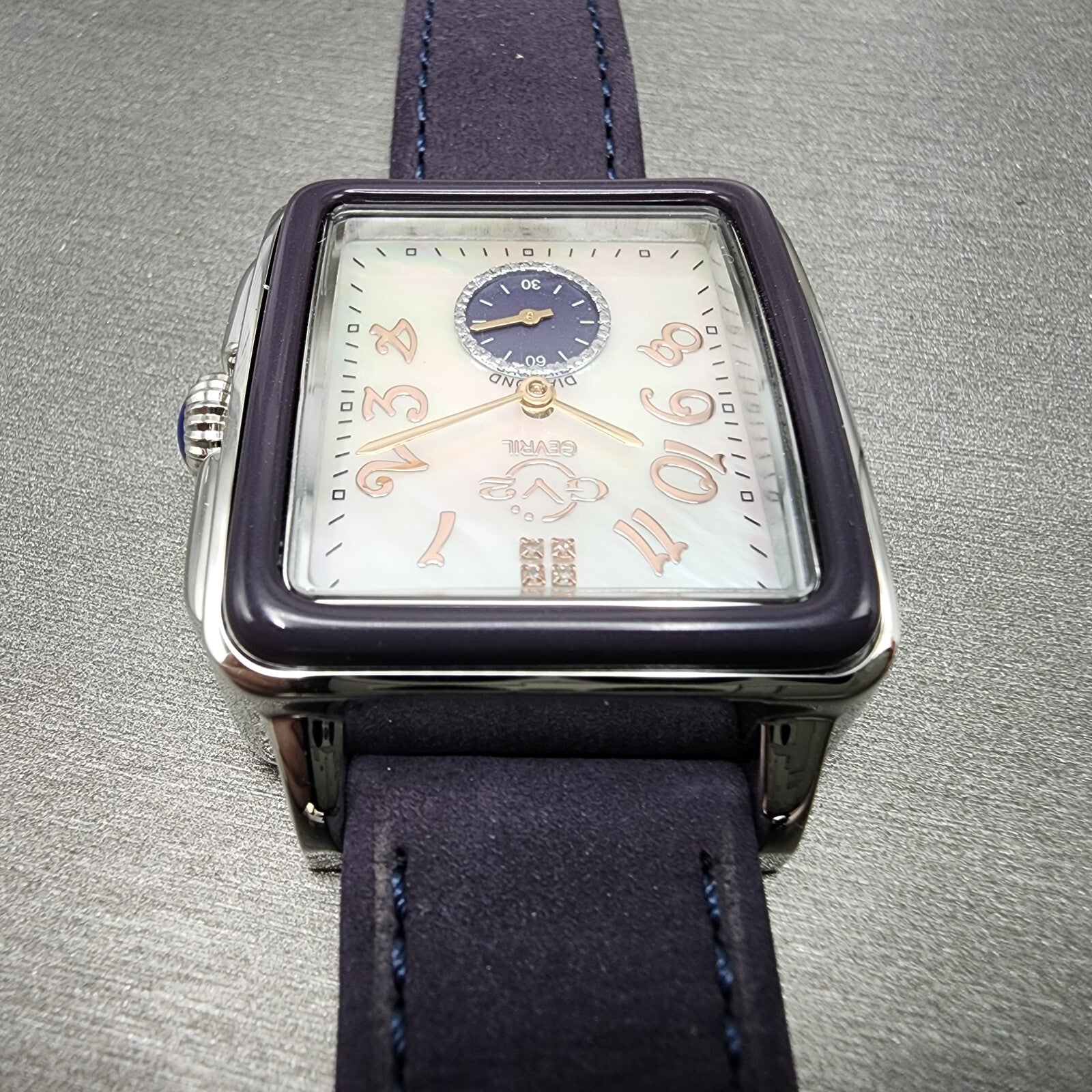 Gevril GV2 Bari Viva Tank Watch Women 32mm MOP Dial Steel Diamond Rectangle 92604