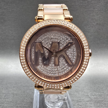 Michael Kors Parker Watch Women 39mm Rose Gold Gemmed Round MK6176 New Battery0