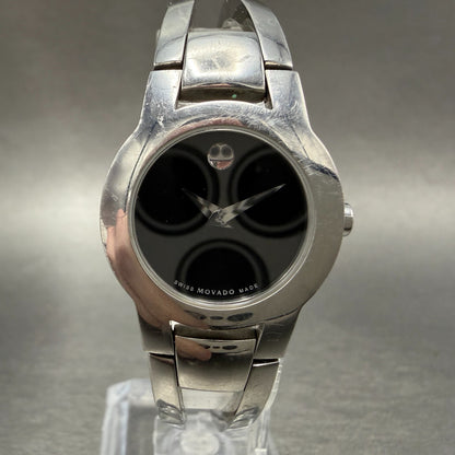 Movado Amorosa Watch Women 24m Black Dial Silver Tone Round 84 E4 1842 NewBat A80