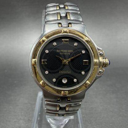 Raymond Weil Parsifal Watch Women 27mm Black Dial Two Tone Date 9990 New battery0