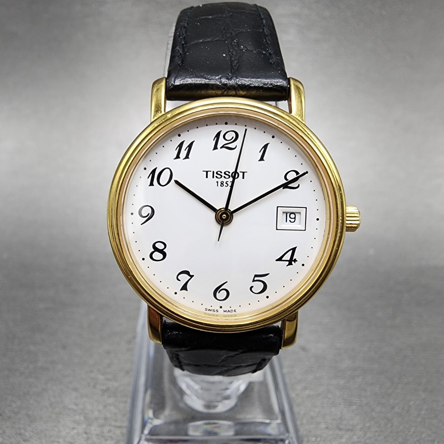 Tissot Watch Women 27mm White Dial Gold Tone Date Round T830/930 New Battery0