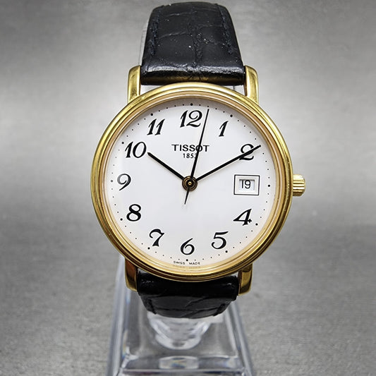 Tissot Watch Women 27mm White Dial Gold Tone Date Round T830/930 New Battery0