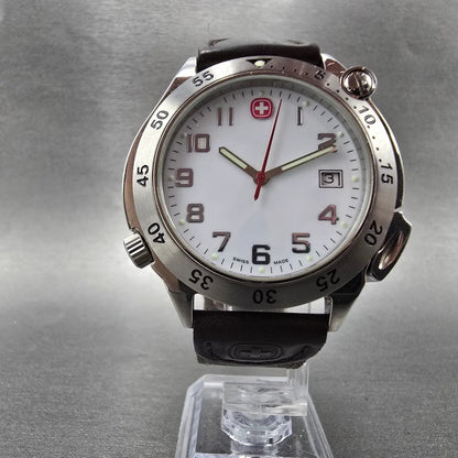 Wenger Compass Watch Men 41mm White Dial Silver Tone Date 7037X New Battery7