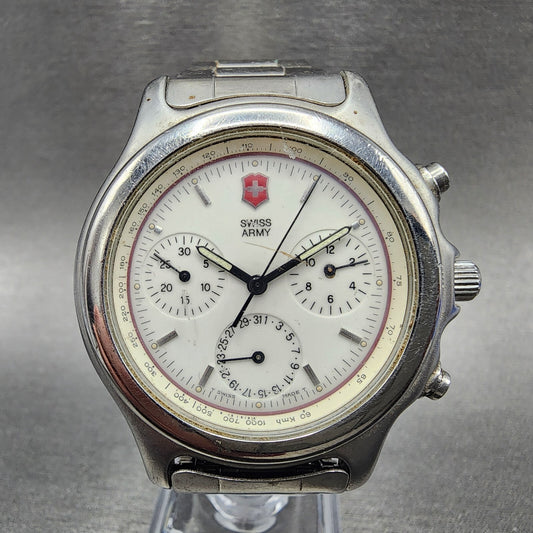 Victorinox Swiss Army Classic Chronograph Watch Men 40mm White Dial Steel READ!!