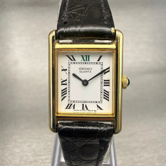 Seiko Tank Watch Women 18mm White Dial Gold Tone Rectangle 2Y00-5470 New Batt0