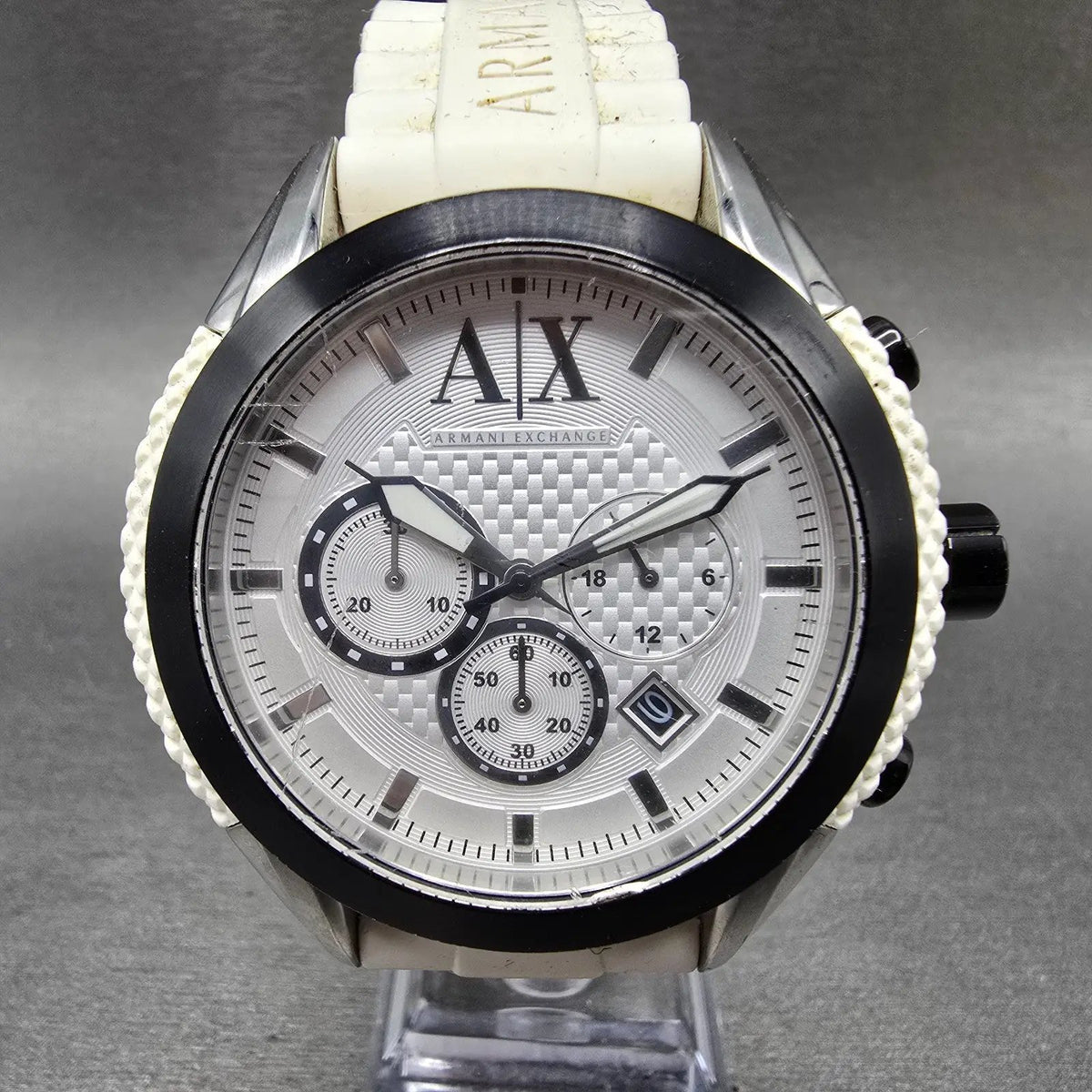 Armani Exchange Chronograph Watch Men 46mm White Dial White Silver Date New Batt0