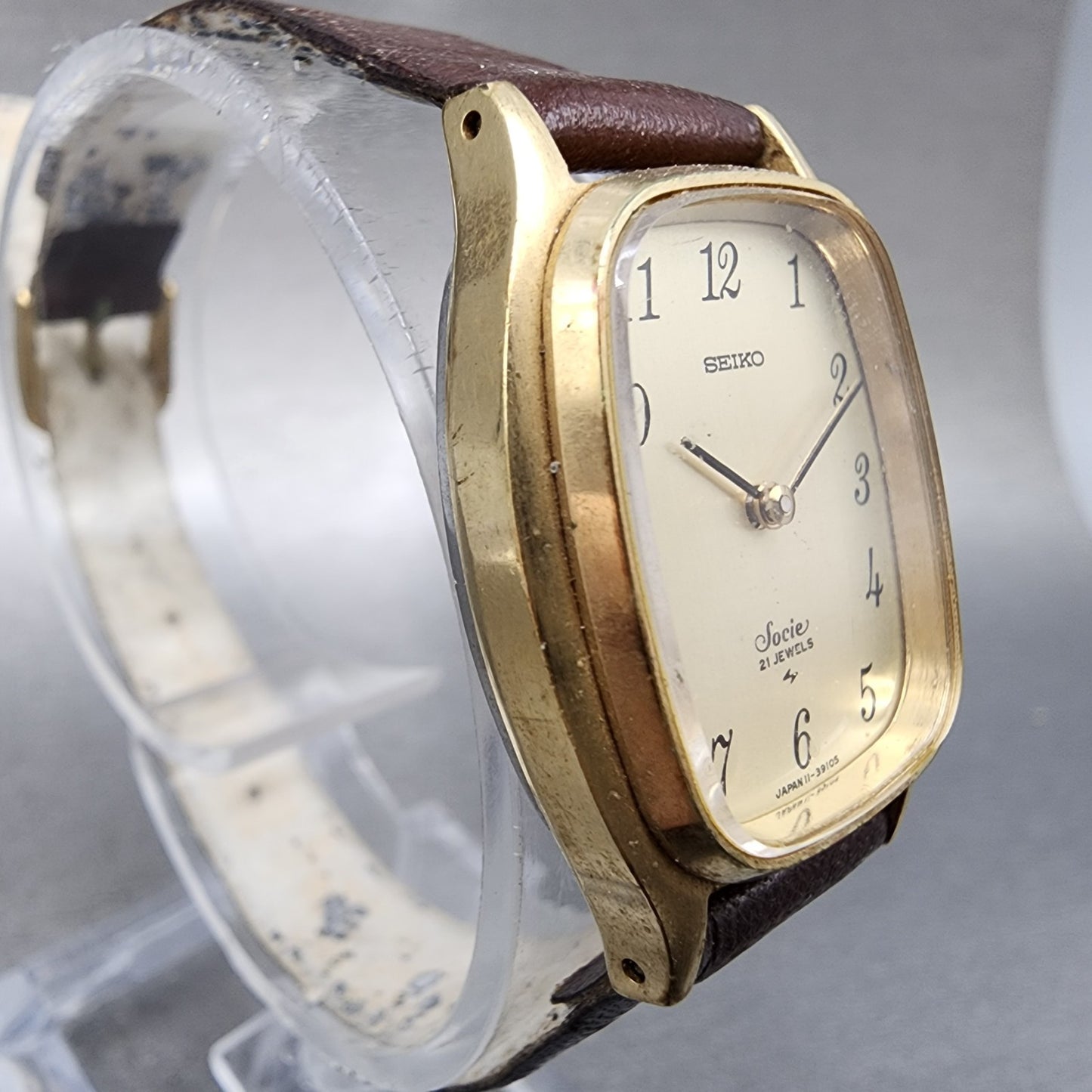Seiko Socie Tank Watch Women 23mm Champagne Dial Gold Tone Manual 114500 Runs3