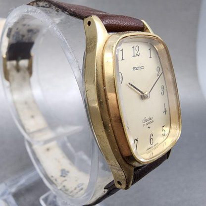 Seiko Socie Tank Watch Women 23mm Champagne Dial Gold Tone Manual 114500 Runs3