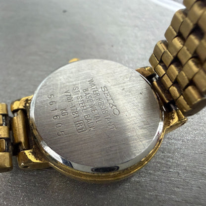 Seiko Watch Women 24mm Champagne Dial Gold Tone Round V701-1781 New Battery9