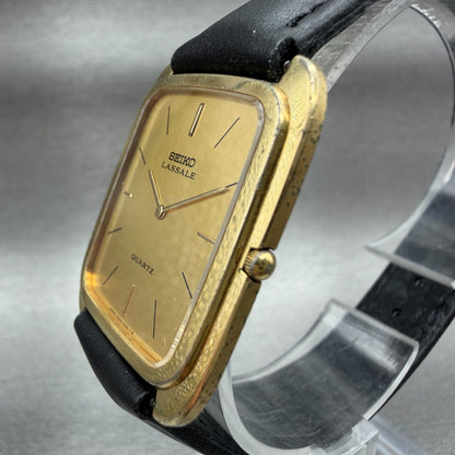 Seiko Lassale Tank Watch Men 26mm Gold Dial Gold Tone Rectangle New Battery HI92