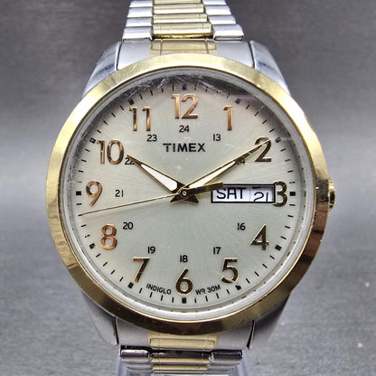 Timex Watch Men 36mm Silver Dial Two Tone Daydate Round T2M935 new Battery0
