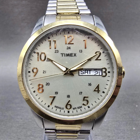 Timex Watch Men 36mm Silver Dial Two Tone Daydate Round T2M935 new Battery0