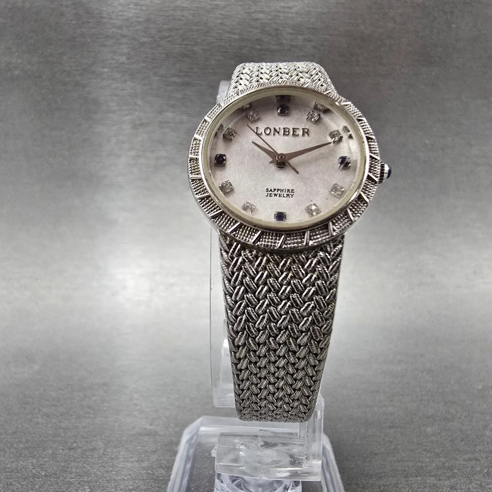 Lonber Sapphire Watch Women 23mm Silver Dial Silver Tone Round New Battery Mesh5