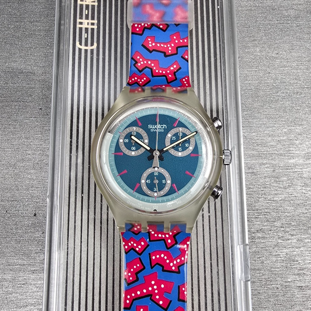 Swatch Chrono Wild Card Watch Men 37mm Blue Dial Clear Case SCK100 New Batt NOS0