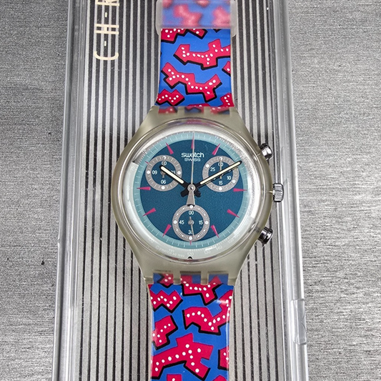 Swatch Chrono Wild Card Watch Men 37mm Blue Dial Clear Case SCK100 New Batt NOS0