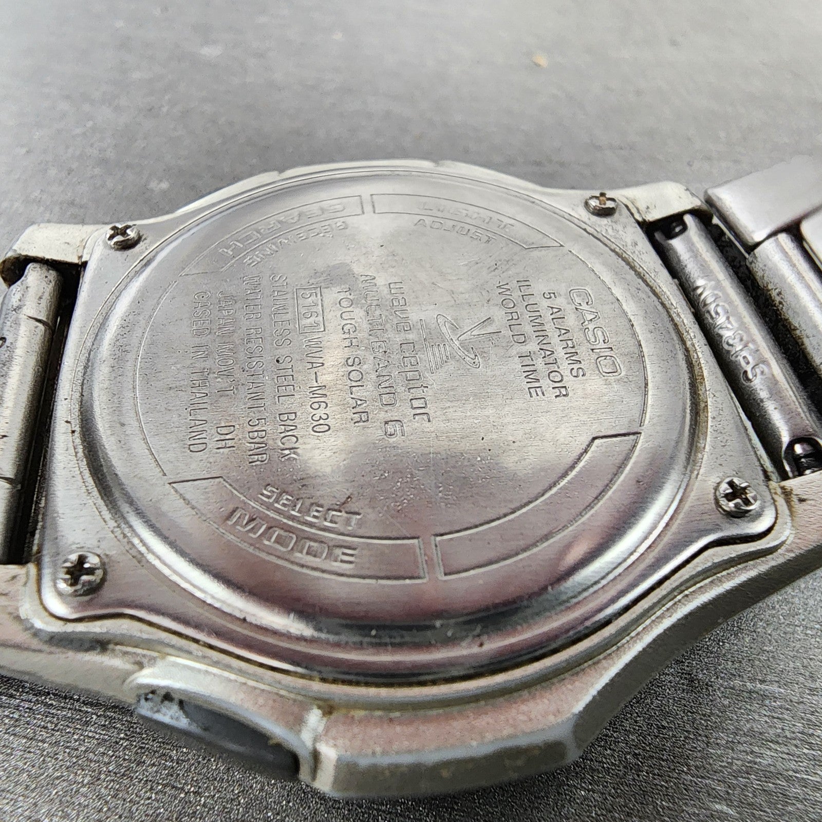 Casio Wave Ceptor Watch Men 42mm Black Dial Steel Solar Analog Digital Works NHB9