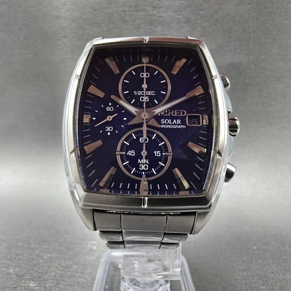Seiko Wired Chronograph Solar Watch Men 37mm Blue Dial Steel Date Round Runs JDM5