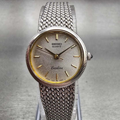 Seiko Exceline Watch Women 20mm Silver Dial Silver Tone Round 1221-0100 New Batt0