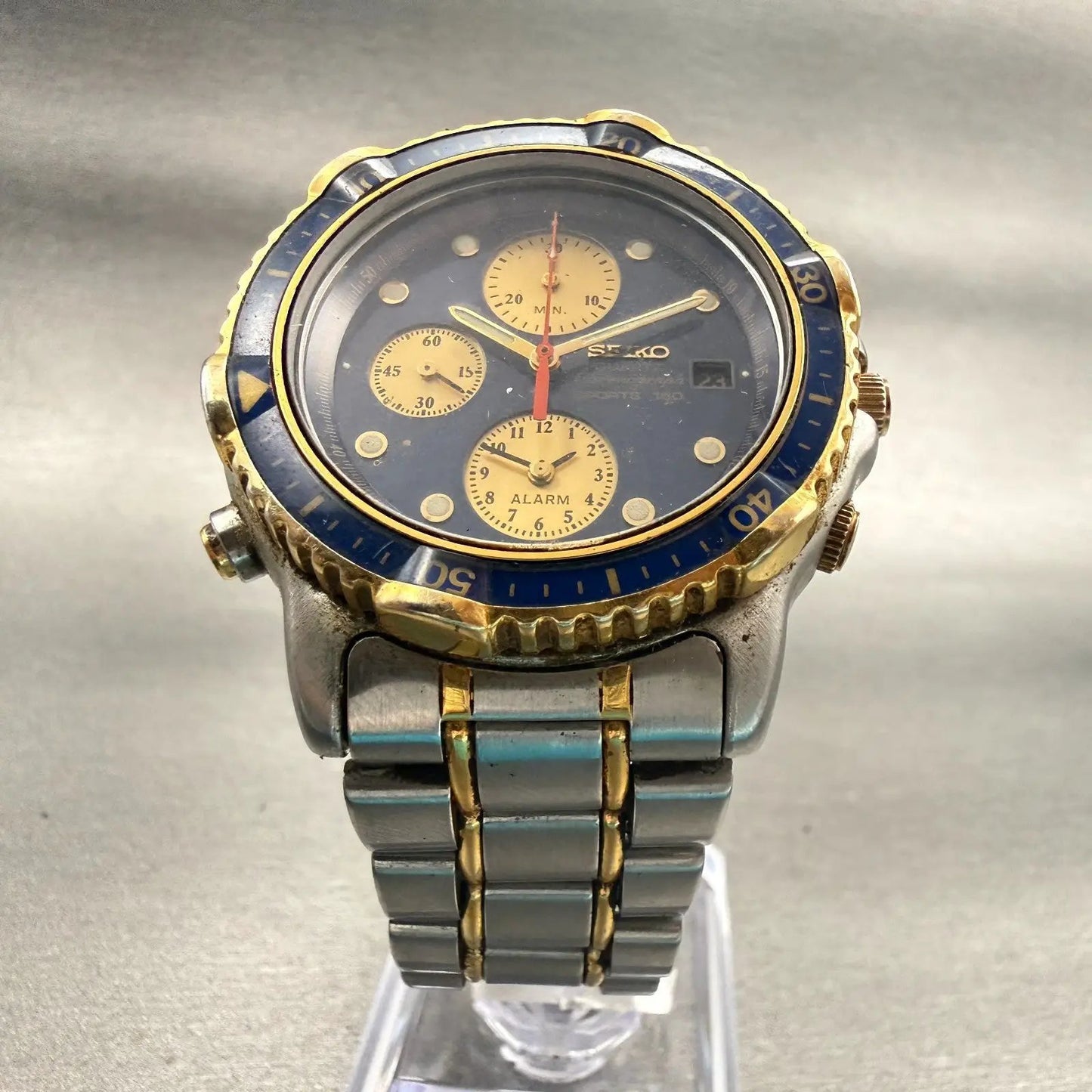 Seiko Sports 150 Chronograph Watch Men 39mm Blue Dial Two Tone Date New Batt5