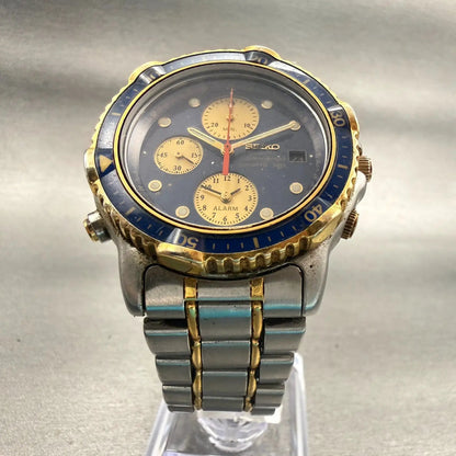 Seiko Sports 150 Chronograph Watch Men 39mm Blue Dial Two Tone Date New Batt5