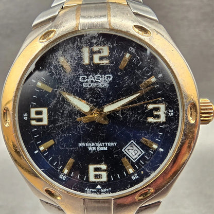 Casio Edifice Watch Men 37mm Blue Dial Two Tone Date Round EF-106 New Battery 121