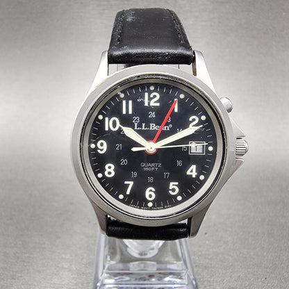 LL Bean Alarm Watch Men 34mm Black Dial Stainless Steel Date Round New Battery
