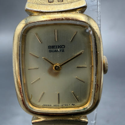 Seiko Tank Watch Women 16mm Champagne Dial Gold Tone 1400-7619 New Battery1
