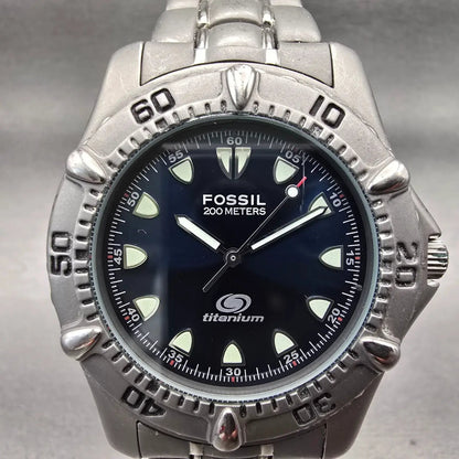 Fossil Dive Watch Men 40mm Blue Dial Gray Tone Titanium Round TI-5013 New Batt1