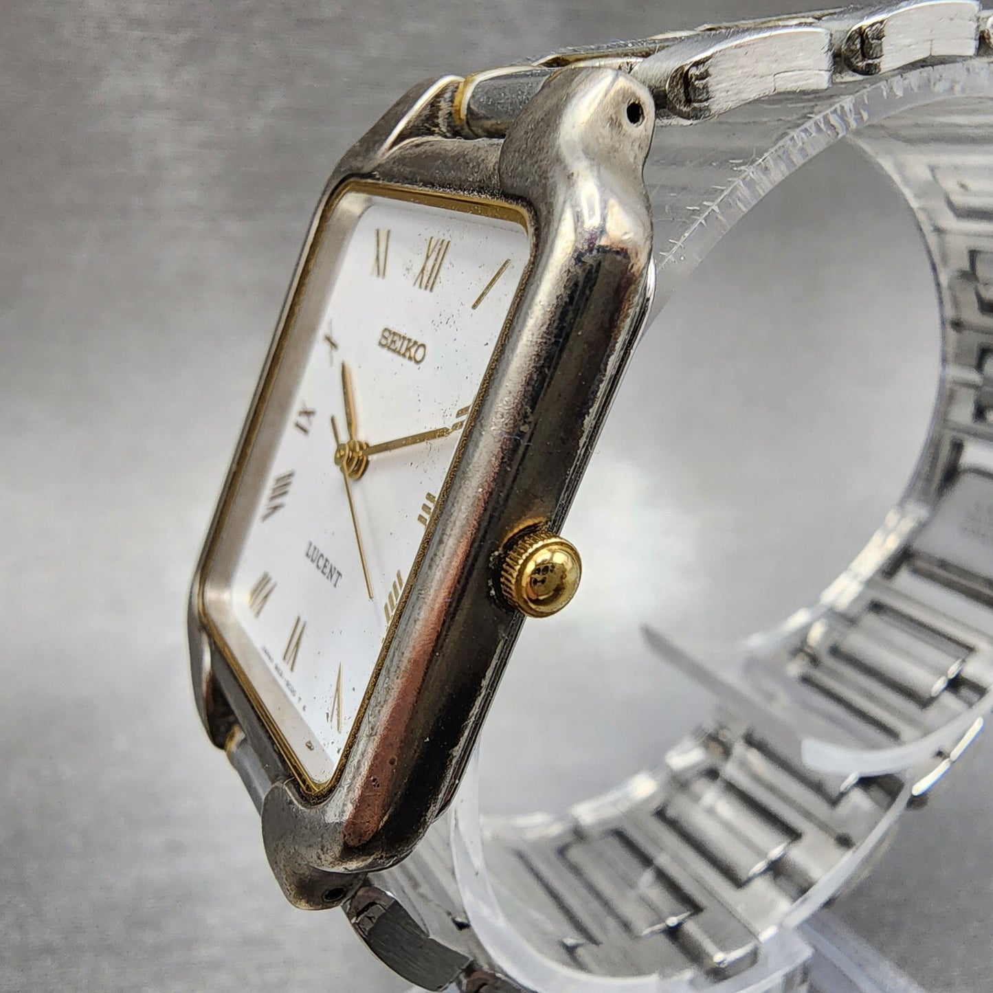 Seiko Lucent Tank Watch Men 25mm White Dial Two Tone Rectangle New Battery2