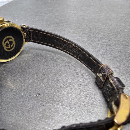 Gucci 2000L Watch Women 22mm Black Dial Gold Plated Round New Battery VTG BDRER9
