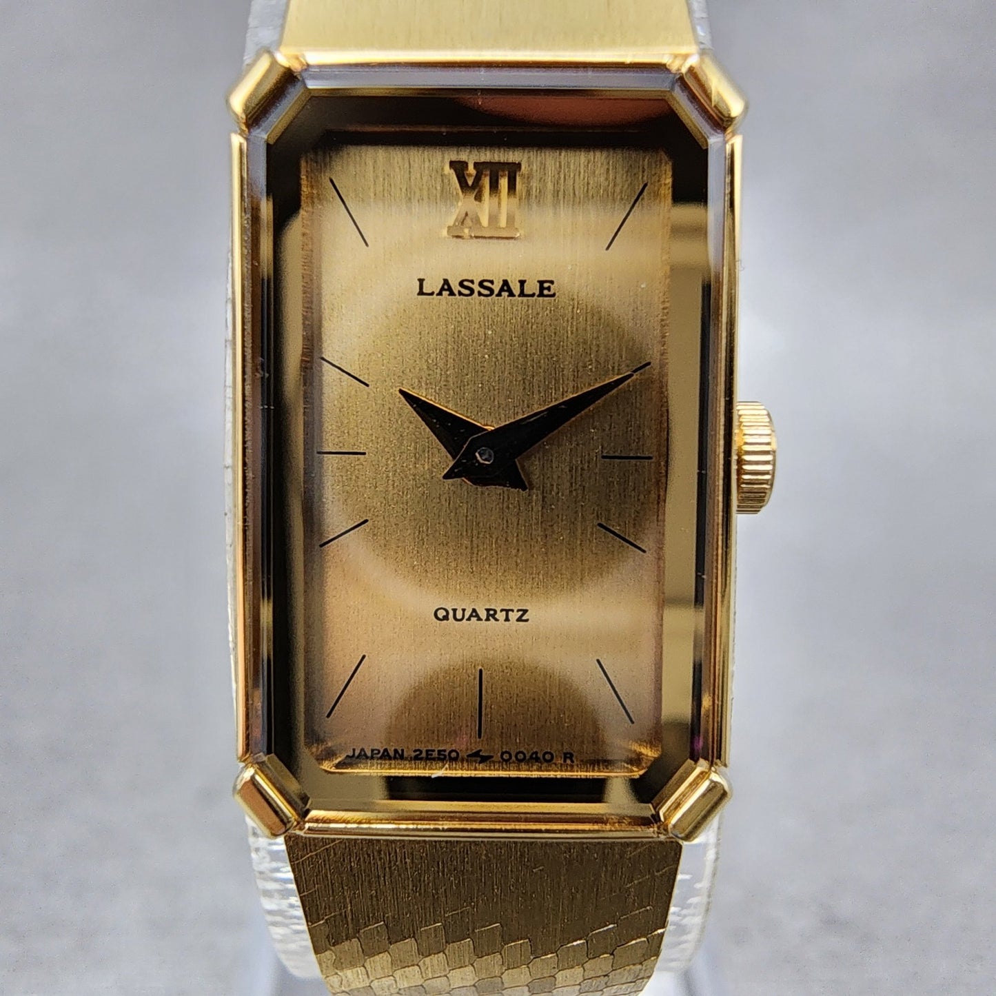 Seiko Lassale Tank Watch Women 13mm Champagne Dial Gold Tone 2e505029 New Bat1