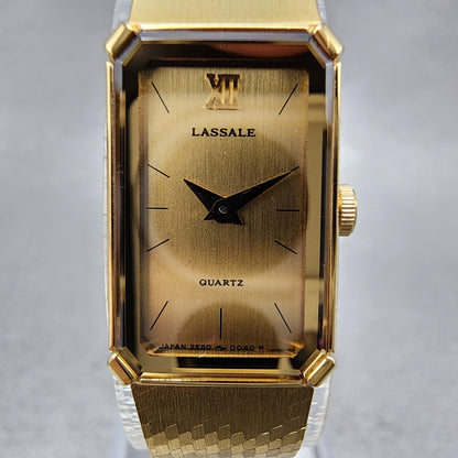 Seiko Lassale Tank Watch Women 13mm Champagne Dial Gold Tone 2e505029 New Bat1