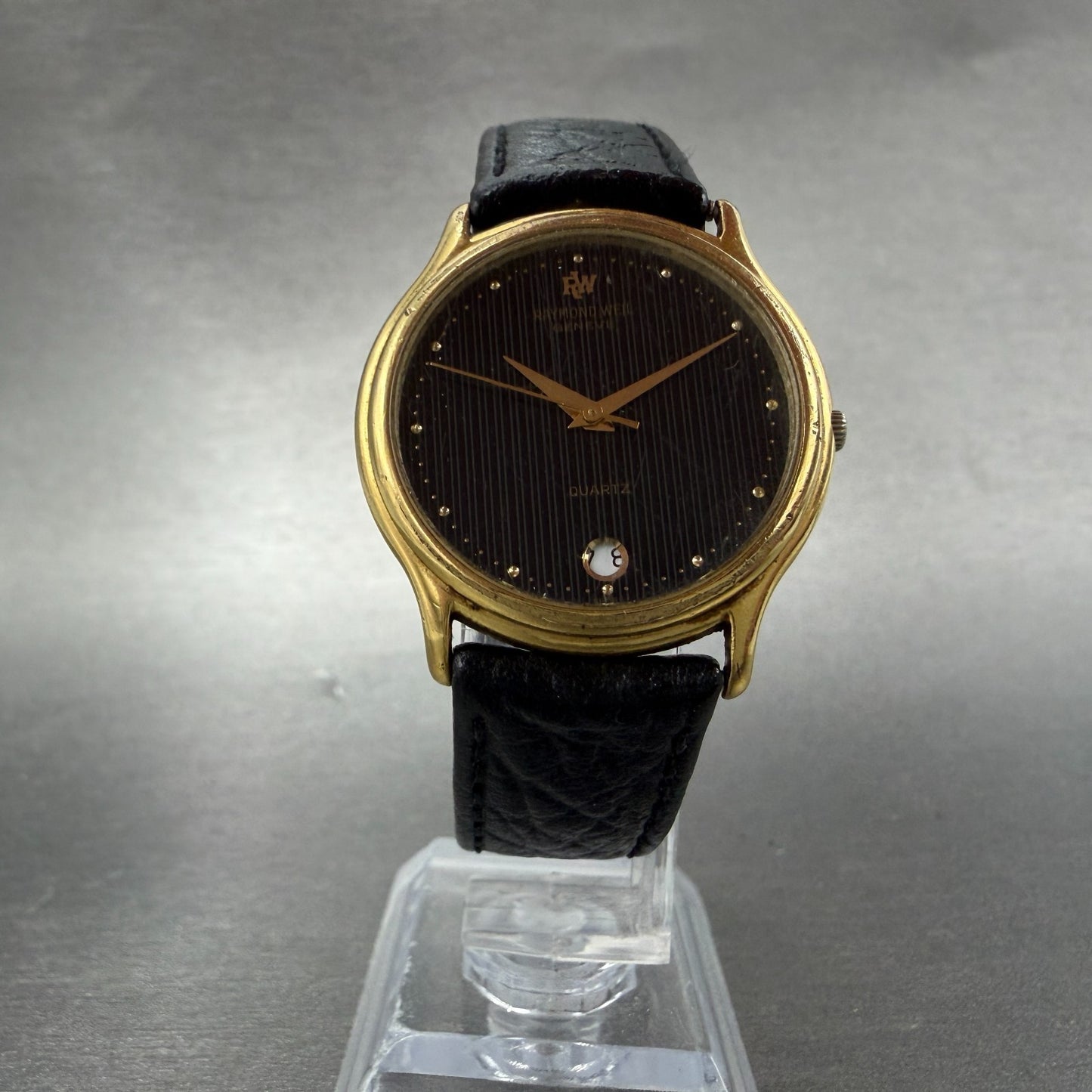 Raymond Weil Watch Unisex 31mm Black Dial Gold Plated Date Round READ!!!!!! 55095