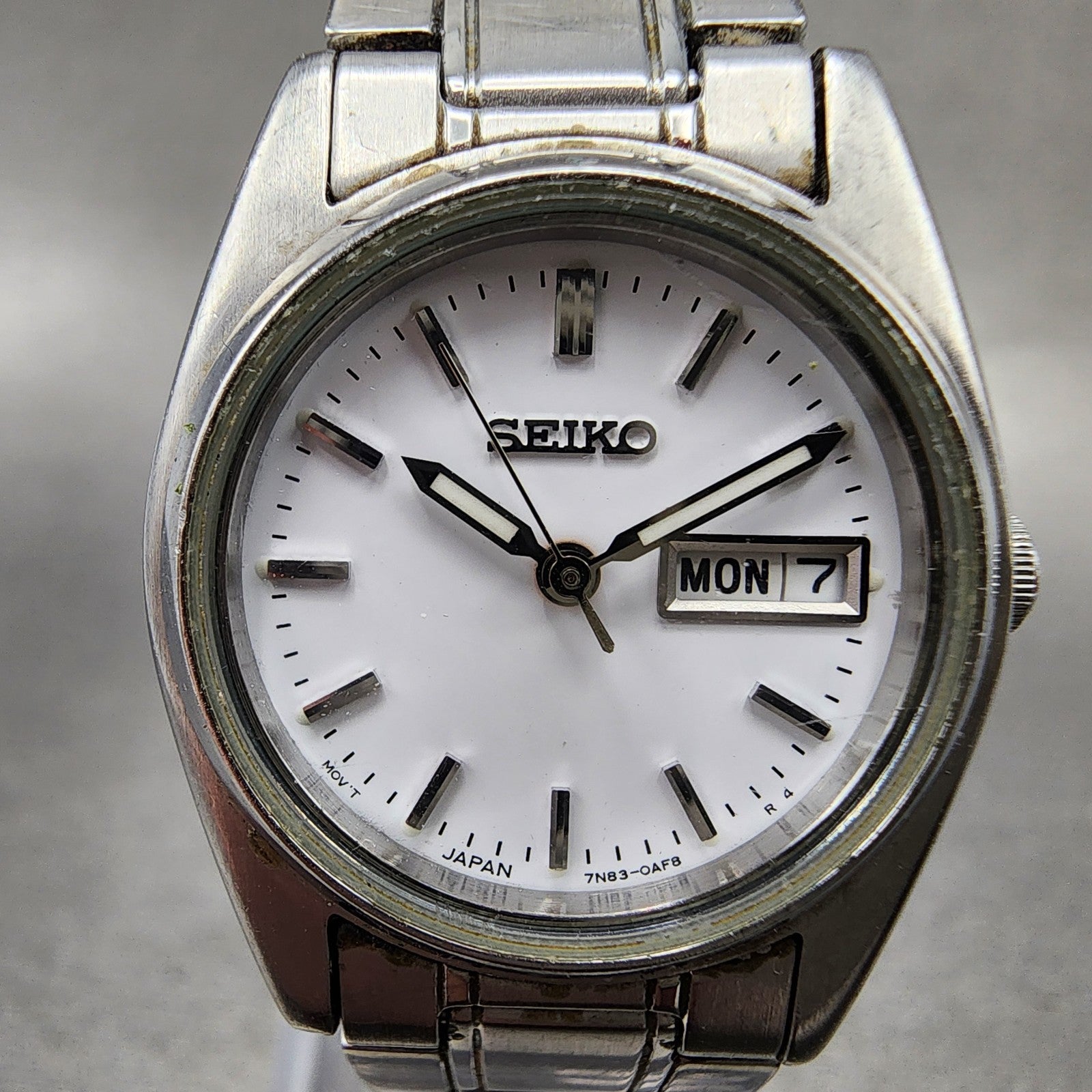 Seiko Watch Women 25mm White Dial Silver Tone Daydate 7n830011 Round NewBattery1