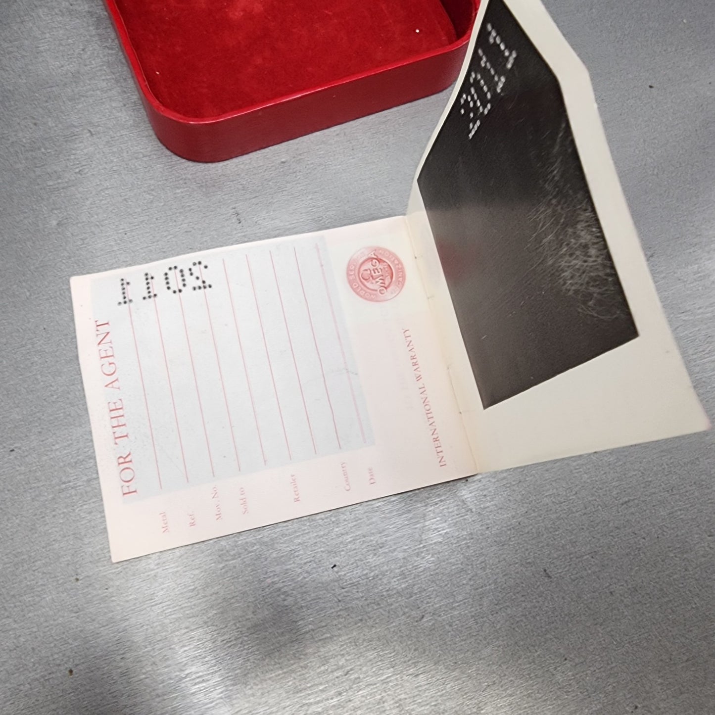 Omega Presentation Watch Box Red Leather Rectangle Vintage Single Watch Booklet11