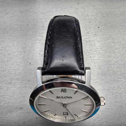 Bulova Watch Men 37mm Silver Dial Silver Tone Date Round 96B217 New Battery4