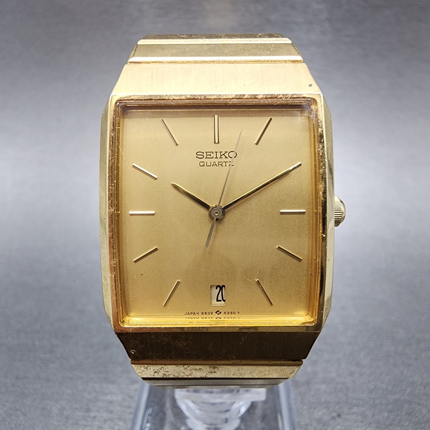 Seiko Tank Watch Men 26mm Champagne Dial Gold Tone Date 6532-5230 New Battery