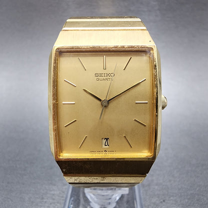 Seiko Tank Watch Men 26mm Champagne Dial Gold Tone Date 6532-5230 New Battery