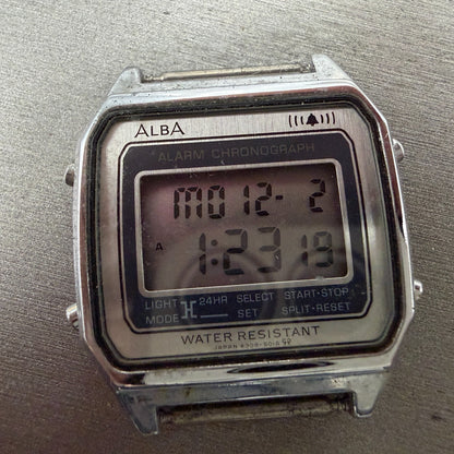 Seiko ALBA Watch Men 32mm Silver Alarm Chrono Digital Octagon W309-5010 New Batt1