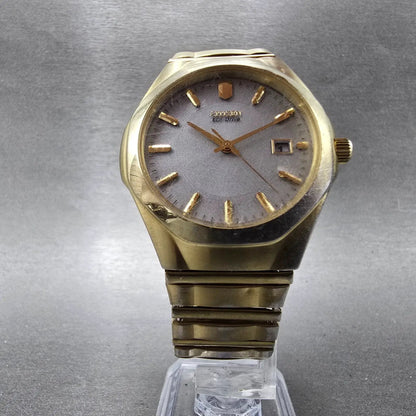 Citizen Eco-Drive Watch Men 38mm Silver Dial Gold Tone Date E111-S022916 Runs5