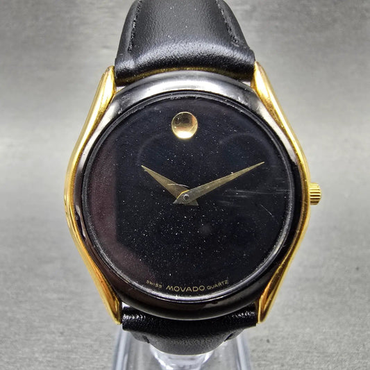 Movado Museum Watch Men 33mm Black Dial Black & Gold Tone 87.E2.860.2 New Batt J0