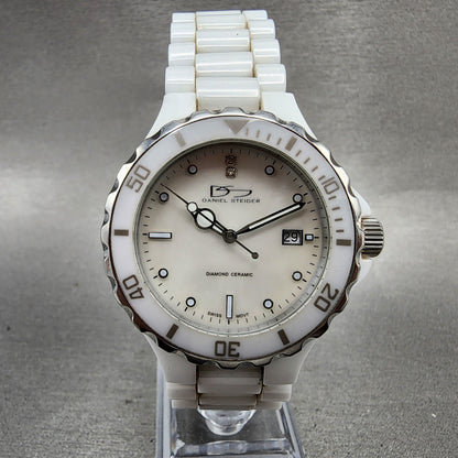 Daniel Steiger Dive Watch Women 38mm MOP Dial White Ceramic Date Round New Batt0