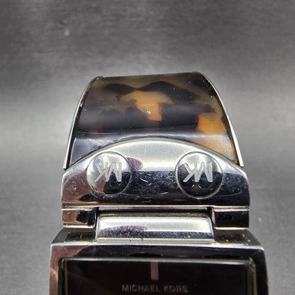 Michael Kors Watch Women 28mm Brown Dial Silver Tone Rectangle MK-4168 New Batt4