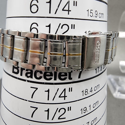 Seiko Solar Watch Women 28mm MOP Dial Two Tone Date Round V1820C70 Runs B123410