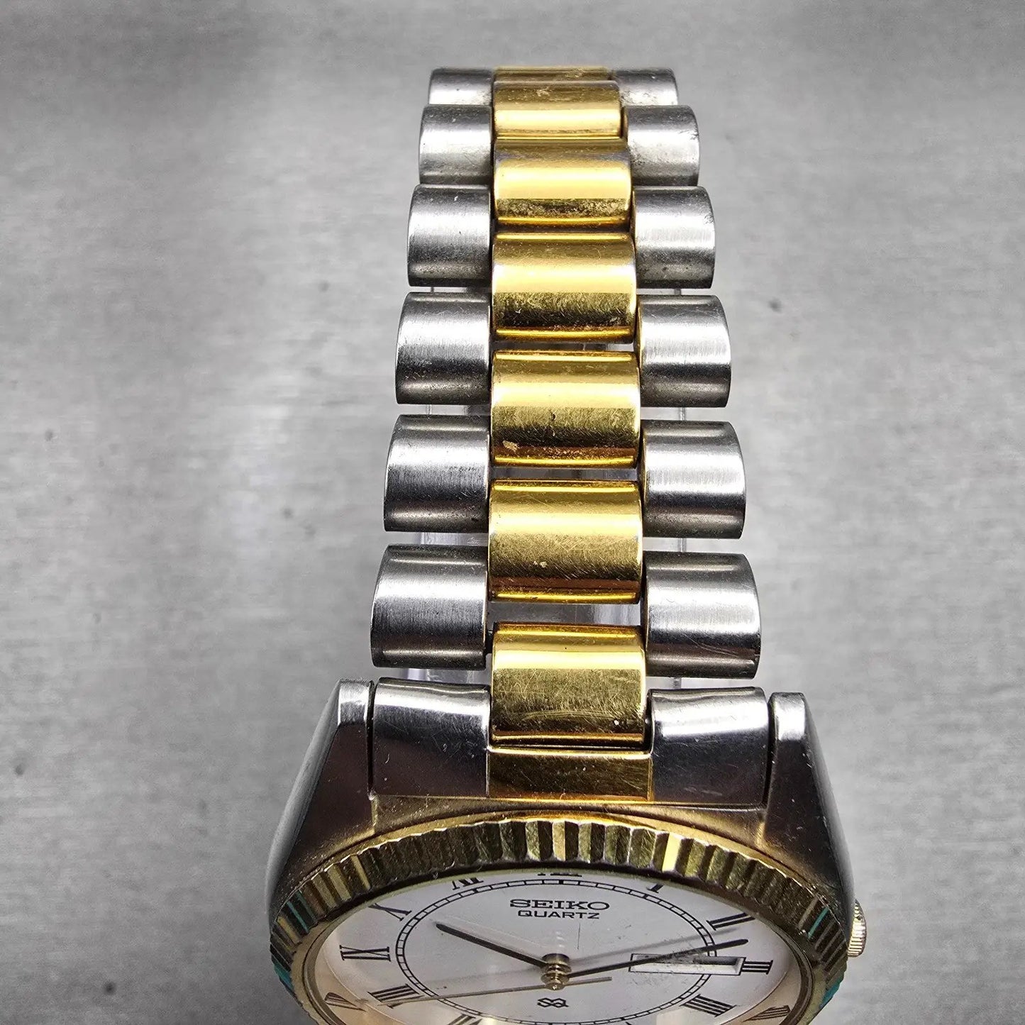 Seiko President Watch Men 36mm White Dial Two Tone Daydate 5Y23-8A60 New Battery5