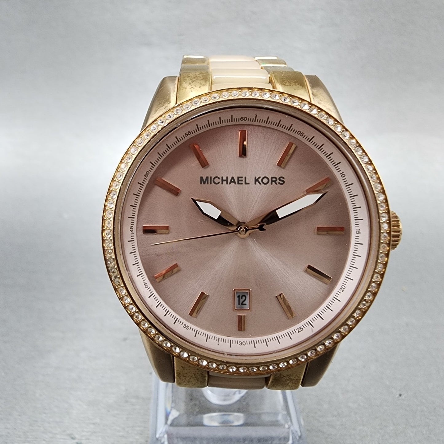 Michael Kors Ritz Watch Women 37mm Rose Dial Rose Gold Tone Date New Battery0