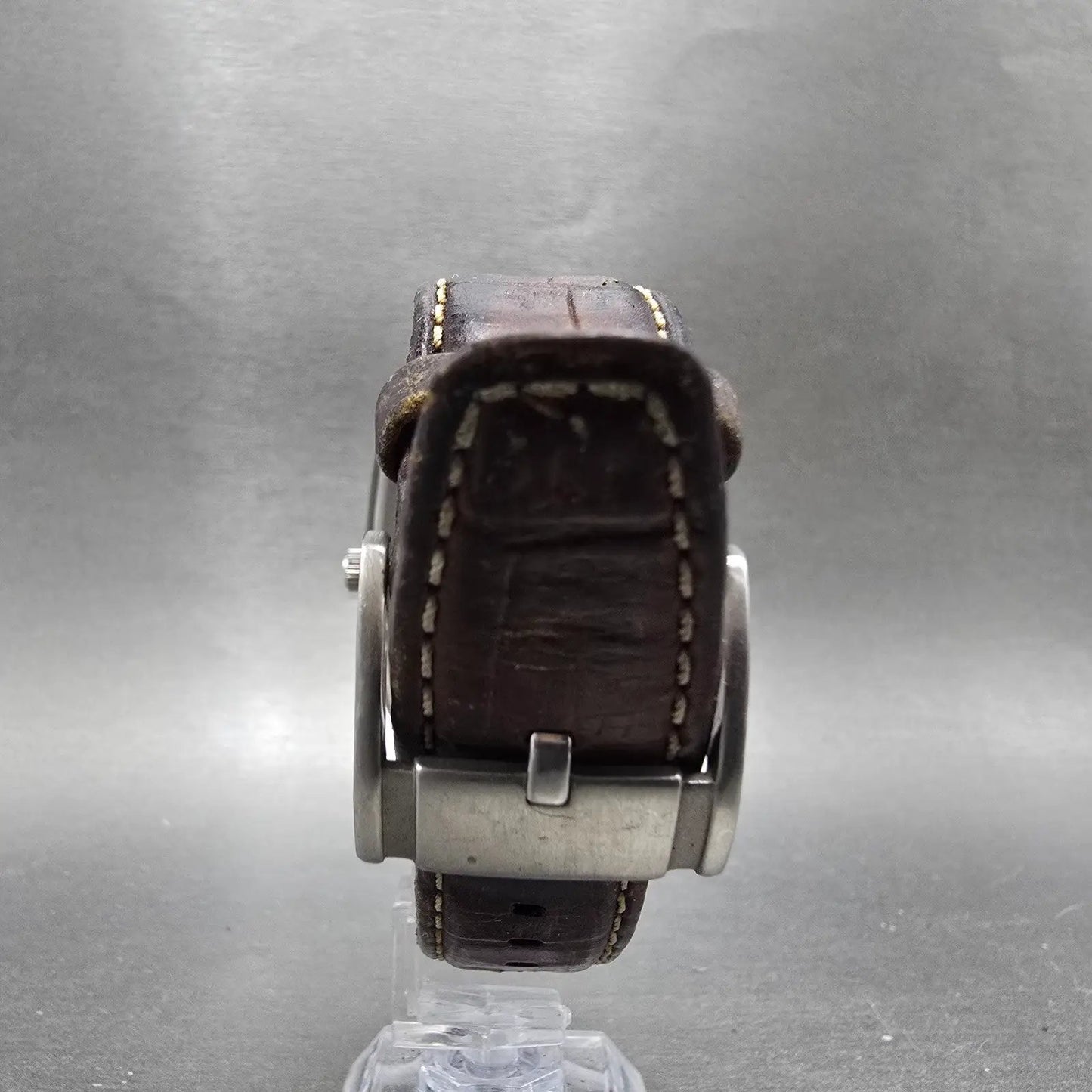 Fossil Tank Watch Men 36mm Brown Dial Silver Tone Date Rectangle FS-4048 New Bat7