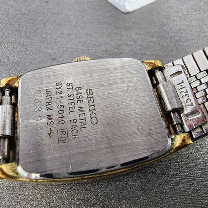 Seiko Tank Watch Women 20mm Black Dial Gold Tone Rectangle 8Y215010 New Battery9