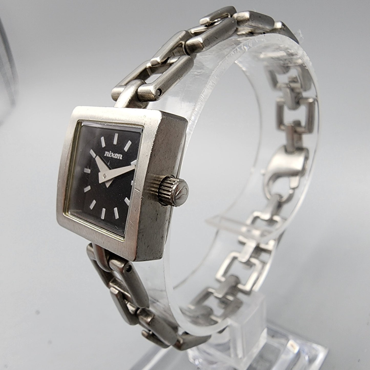 Nixon The Charm Watch Women 19mm Black Dial Silver Tone Square New Battery