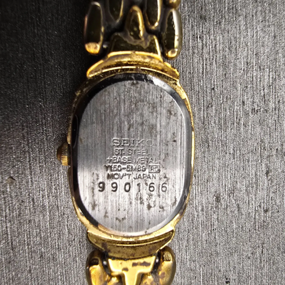 Seiko Watch Women 15mm Champagne Dial Gold Tone Oval Y150-5M89 New Battery VTG10